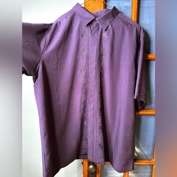 CUBAVERA Vintage Purple Embroidered Front Button-Up Short Sleeve Shirt 3XLT - Picture 9 of 9
